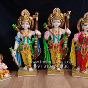Painted Hindu Ram Darbar Standing Marble Statue